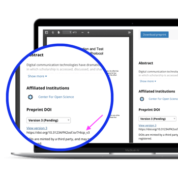 Screenshot of DOI Versioning from the OSF