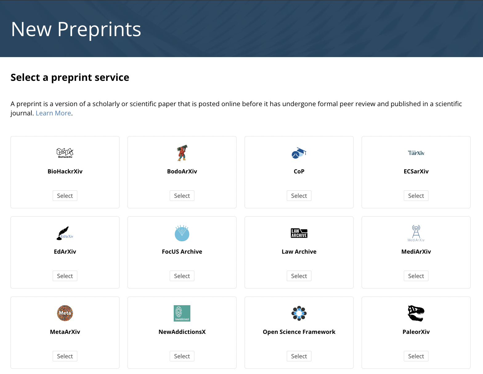 OSF Preprints Landing Page